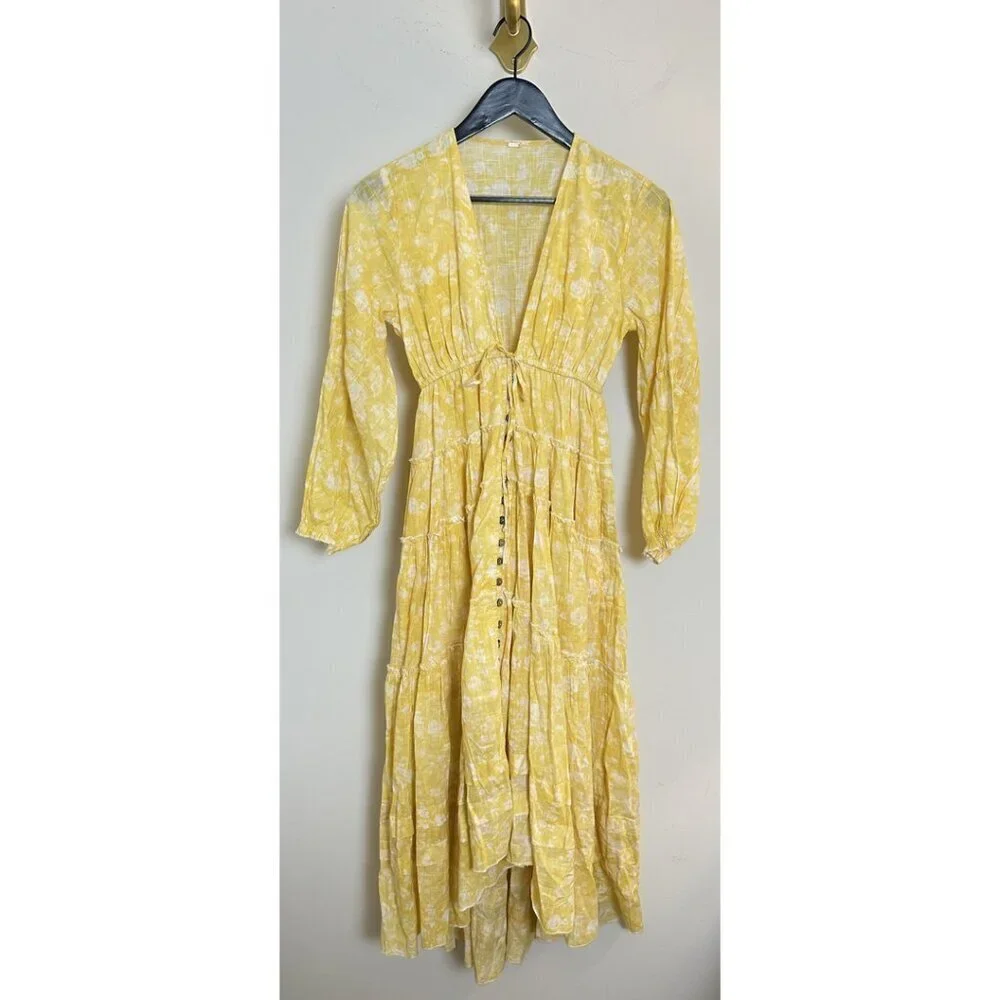 FREE PEOPLE Pappiet Midi Dress in Sunshine Combo Size X-Small - Picture 5 of 12